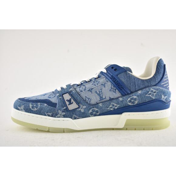 Louis Vuitton Blue Denim Monogram LV Logo Low Top Trainer Sneaker UK 9 US 10 11 - Picture 10 of 13